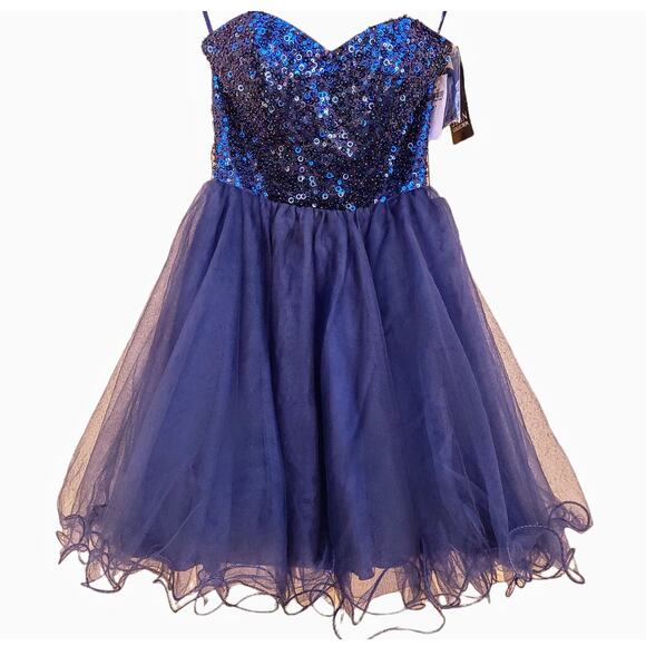 New Sean Collection Dress Mini Strapless Ruffle Prom Sequin Blue Size 0 - Picture 1 of 11